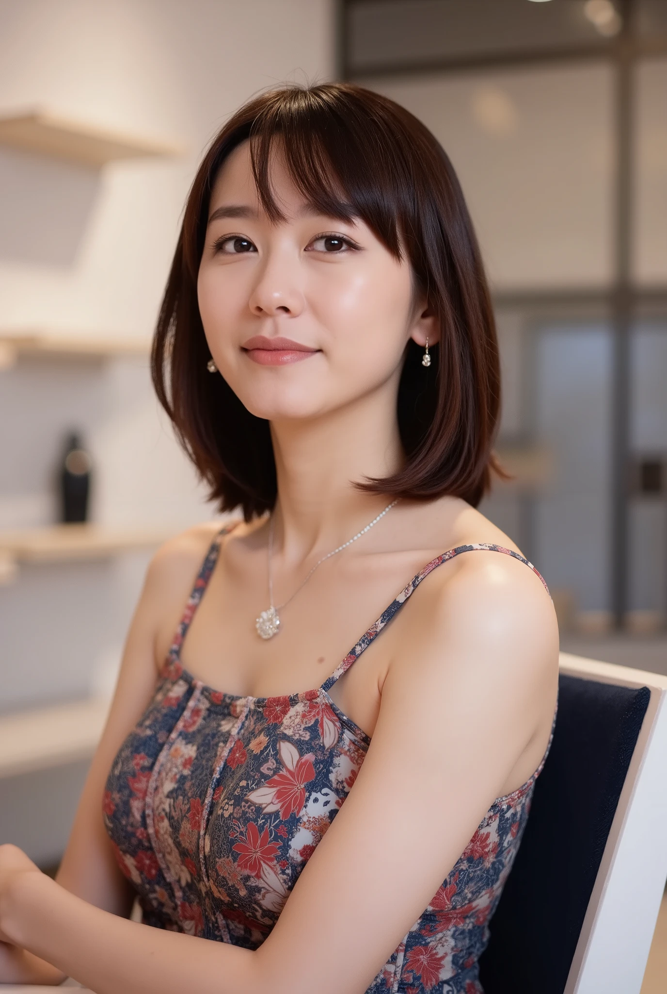Best quality, 8k, Masterpiece :1.3)), 1girl, beautiful woman with emphasis on slim abs: 1.3, (casual hairstyle, big breasts: 1.2), (full body:1.6), ultra-detailed face, delicate eyes, double eyelids, soft breasts, smile, diamond choker necklace, jewely, exposed cleavage, her face, realistic, detailed skin, extreme light and shadow, wearing kimono Japanese summer festival, wearing hair ribbon best quality, (in japanese shrine:1.5), (realistic, photorealistic: 1.37), extreme light and shadow, disheveled hair, master work, rich details, (fine facial features), (highest quality photo), (masterpiece), (detailed eyes), look in front of you eyes, incredibly cute under eye moles, necklace, earring best quality, Japanese woman, large breasts, very short bob hair,upper body, A beautiful woman with perfect body:1.4, Slim abdomen:1.2,st. louis \(luxurious wheels\)