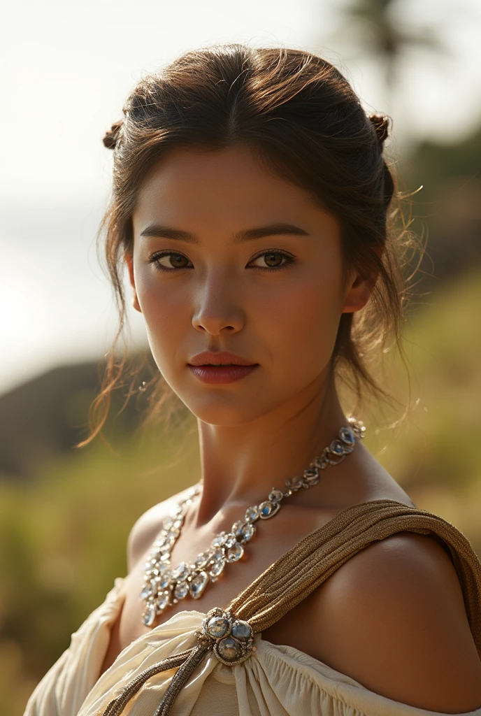 Photo, 8k portrait of a beautiful Mayan woman , brown skin ,with brown hair, translucent white dress,, very detailed, majestic, arte de artgerm y ruan jia y greg rutkowski pintura surrealist obra maestra, side lighting, beautiful finely detailed eyes: 1.2, HdR, realist, High Definition. Fantasy art style, Boris Vallejo