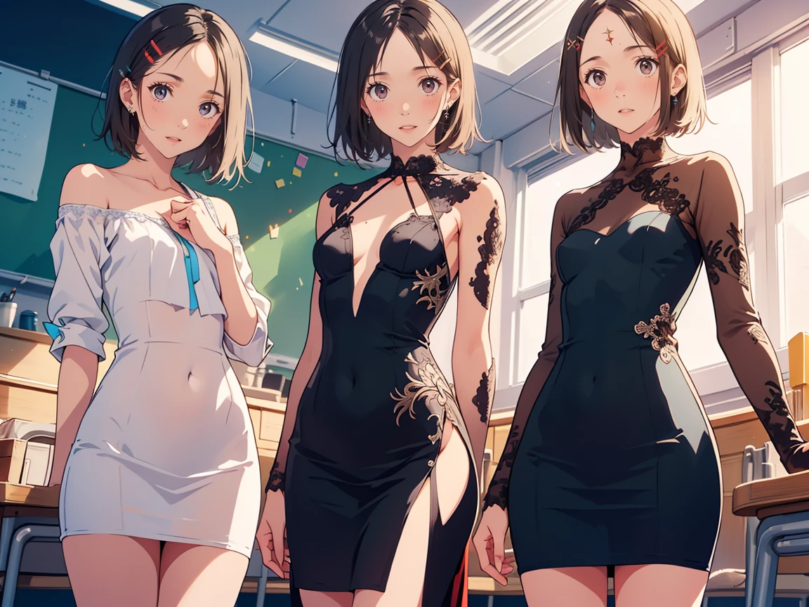 ((masterpiece, Highest quality, High resolution, 超High resolution, Pixel perfect, Written boundary depth, 4K, RTTX10.0, High resolution))), (4 adult women:1.3), Beautiful Anime Women, Beautiful art style, Anime characters, ((Long Hair, bangs, Dark brown hair, ponytail)), ((Beautiful eyelashes)), ((Detailed face, blushする:1.2)), ((Smooth texture, Realistic texture, Anime CG Style)), Perfect body, Slender body, Exact finger count、Exact number of legs、Exact number of arms, (blush:1), ((Four women standing side by side, Lifting one&#39;s skirt to greet guests.:1.5)), (((Stylish black and white maid clothes:1.2))), (Raise your skirt yourself:1), Realistic, Slender body, Highest quality, High resolution, 非常にDetailed face, Perfect lighting, Highly detailed CG, (Perfect hands, Perfect Anatomy), Embarrassed expression, (Luxurious Western-style mansion entrance, Welcome Back Husband:1.3), Morning sun-like lighting, whole body, ((Stylish and sexy white satin panties, White panties with black lace, garter belt, Knee socks:1.2)), (Exquisitely designed luxury panties for adults, パンティーのHigh resolution画像), Angle from the front, ((White lace short chest curtain,Underbust)), ((Bare Maid Uniform)),((underboob))