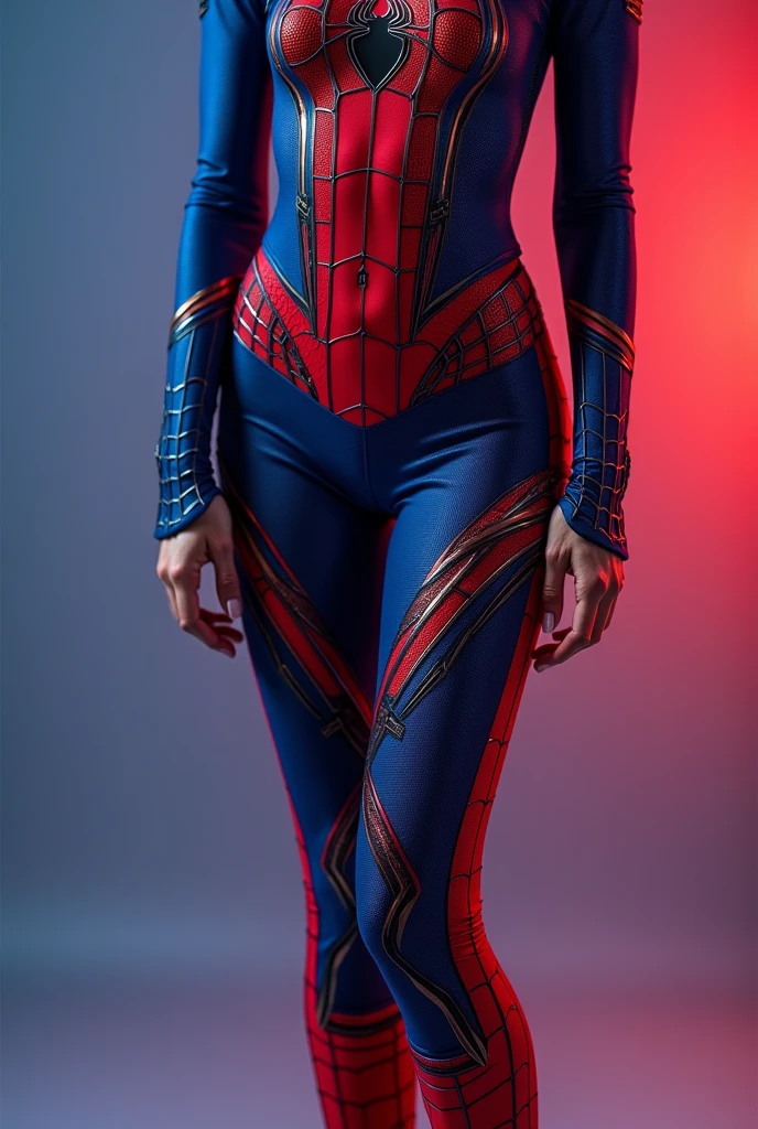 create an image of just an artistic gymnastics leotard, without a person, containing front and back with blue and red colors.