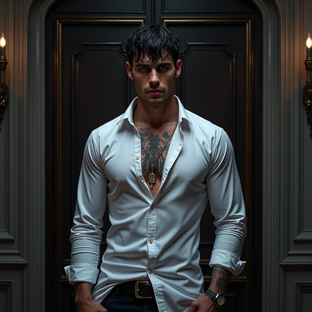 A young man, ice sorcerer, dark fur, Brown eyes, blue ice cap, White shirt, beige pants, Boots, gloves, belt, (Best Quality,4k,8k,high resolution,Masterpiece:1.2),ultra detailed,(realist,photorealist,photo-realist:1.37),Fancy, magic, ice magic, cinematic lighting, dramatic, detailed facial features, dramatic pose, intricate details, atmospheric environment, fantastic landscape