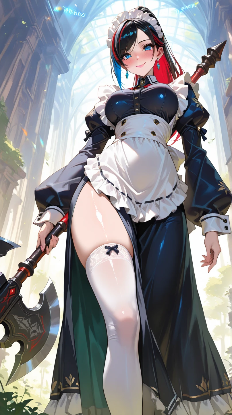 (masterpiece, best quality, ultra detailed, absurdres)1.5, 1girl, (sexy, beautiful woman, perfect face, perfect eyes, perfect female body, large breasts)1.5, (rabiane \(sinisistar\), rabiane, twin braids, nun, habit, detached collar, cross necklace, cleavage, black dress, frills, detached sleeves, black sleeves, thigh boots, holding sword, <lora:rabiane-nvwls-v1:0.8>), (standing, outdoors, graveyard, night sky), perfect lighting, smooth, hdr