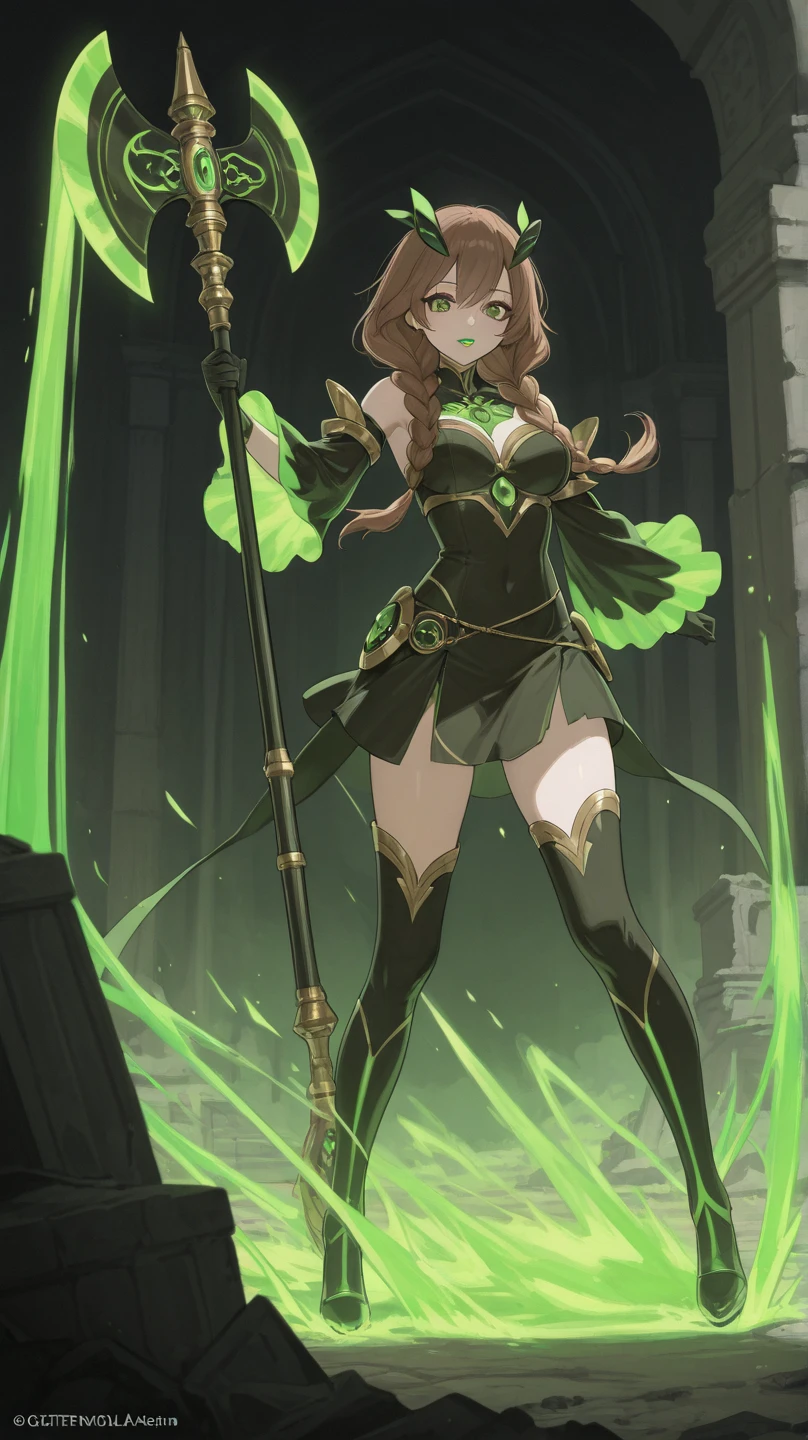 (masterpiece, best quality:1.3), ultra high res, nsfw, elf, 1girl, medium hair, red hair, ahoge, green eyes, freckles, glasses, shy, blushing, choker, gloves, blouse, open cloak, short skirt, frilled skirt, striped panties under skirt, belt, belt pouch, book on hip, knee boots, stockings, wizard long_Staff in hands, full body, magic, cinematic, dynamic pose, magic circle, library background, casting spell, electricity from hands, colorful, no mistakes, well detailed, extremely well done, eyes well drawn, eyes well made, face well drawn, ((no art error)),