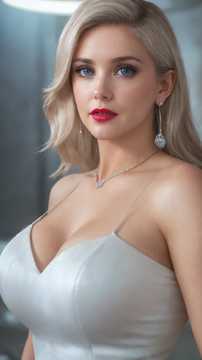 8k resolution, Depth of field, dreamlike, Golden messy bob hair style, Marilyn Monroe, Marilyn Monroe, wearing a hair clip, crystal earrings, beauty makeup, sapphire crystal eyes, white skin, beautiful and beautiful girl, exquisite portrait. White suspender dress, animation style, absurdres, masterpiece, realistic texture, film lighting realism.