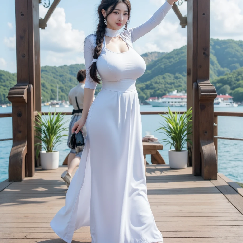  child, bigger, super bigger, 巨bigger, wedding gown,bigger海，Hefty Smile，seagulls，The wind is blowing，choker necklace ， 耳Nipple Ring，having fun，holding a rose in hand，Headgear，long leges，happy laughing，necklace