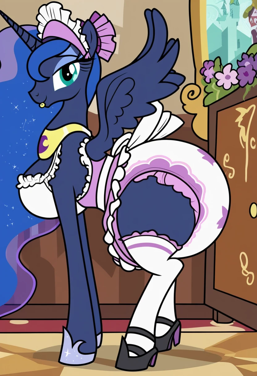 upskirt, duo focus, equestria girls, sunset shimmer, vagina in panties, butt, clothes, maid, panties, panty shot, underwear, sunbutt, show accurate, vector, male pov, tenting, crotch bulge, erection in pants, offscreen male character