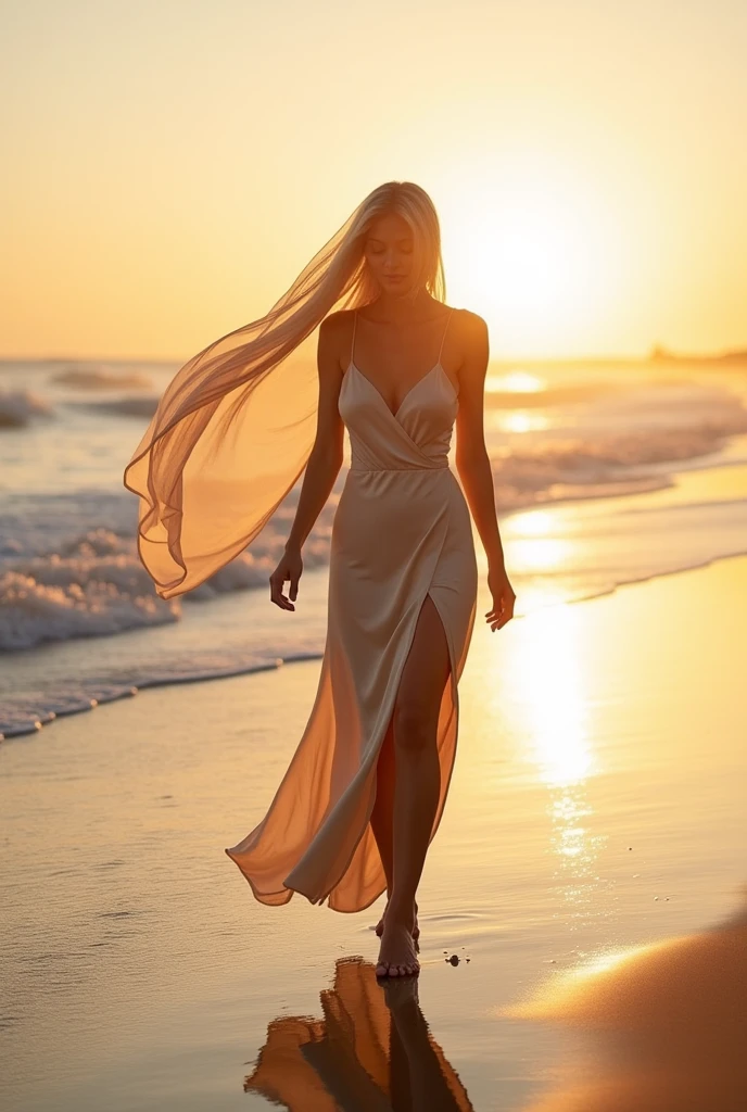 Beautiful woman walking on a beach 