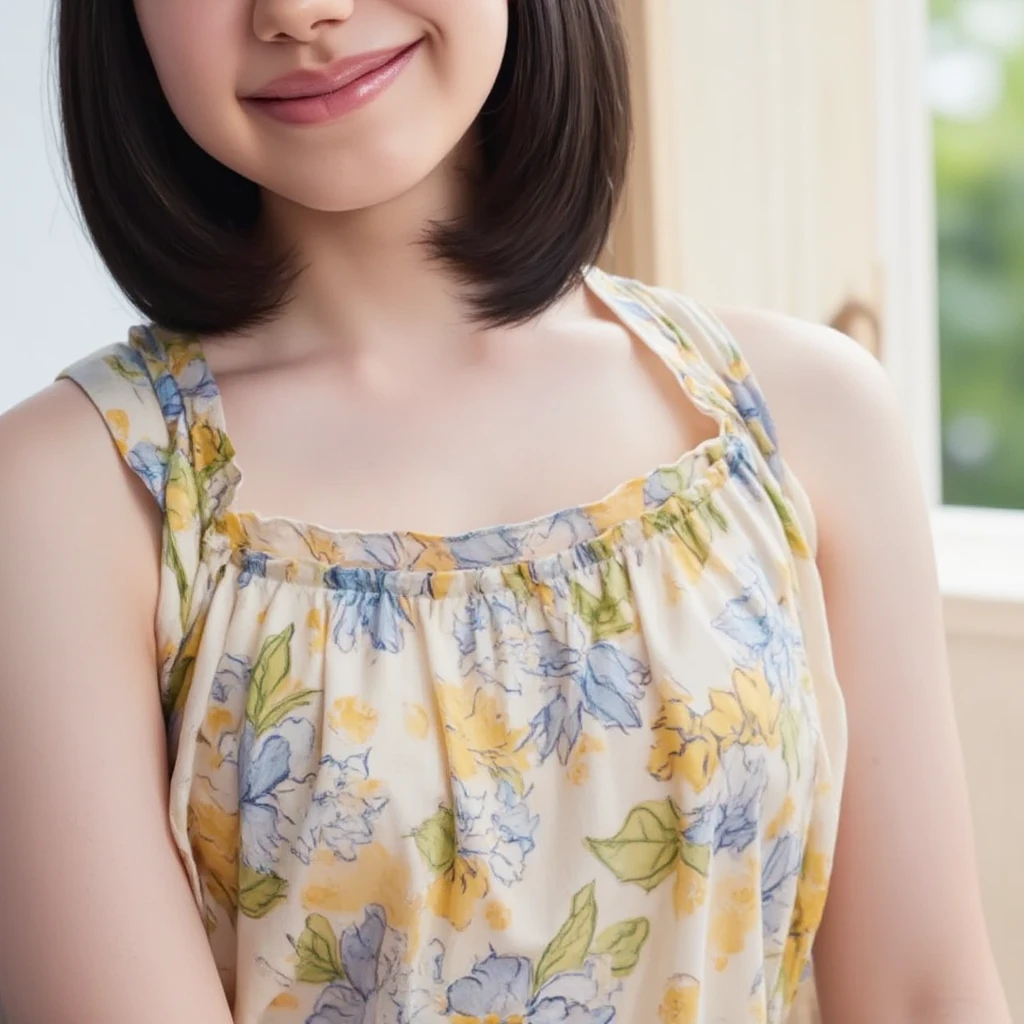  (8k, RAW Photos, Highest quality, masterpiece:1.3), (Realistic, photo-Realistic:1.4), (非常に詳細な8k壁紙), Sharp focus, Written boundary depth,
 Japanese Idols,very cute,(Baby Face),T-Shirts, Look at us and laugh, Upper Body, Highly detailed face and eyes,((Glowing Skin:1.2)), Cinema Lighting, Soft Light, Blur the background, Bokeh,(garden, Modern, stylish, Glass Wall, Open space:1.2)
