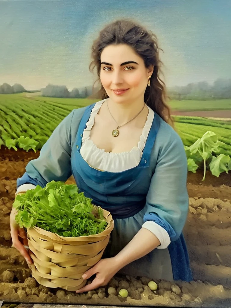 realistic face features, realistic body proportions, 1 girl, cute face, chubby body, black hair, head scarf, floral dress, in agricultural land, tomatoes farm, detailed agricultural land, full body view, horny, nervous face, left hand on ass, right hand on nose, pooping, (((poop dropping from ass))), poop stain on dress, ((dirty ass)),