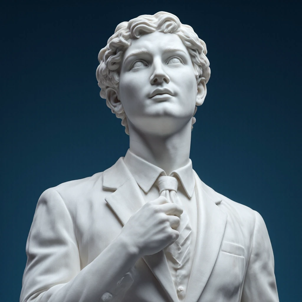 a white marble statue, in style of a reineisance sculpture, accurate anatomy and porpotion, extreme intricately, white background