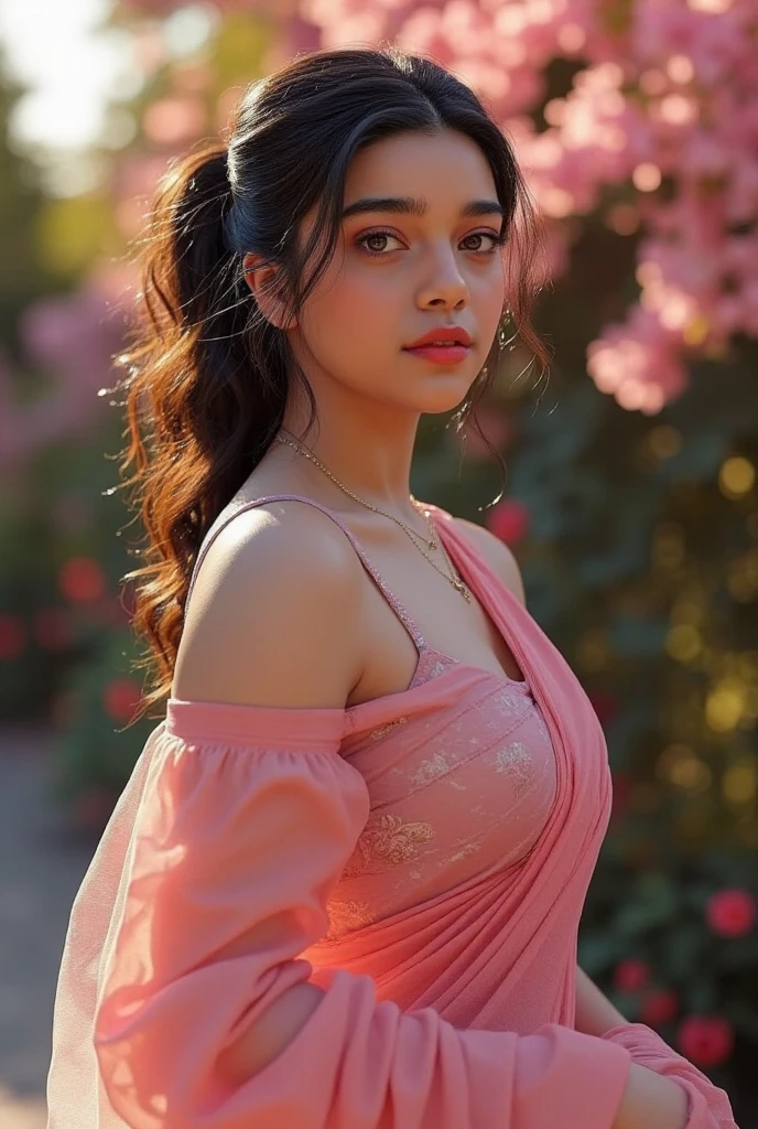 ((One desi 10 year old girl, school dress , (((44DDD size round breast ))) , semi curvy, small waist, ((wearing random style and colour wrap dress tight)), (Laia Manzanares) (Tween model, 8 years old, young)), Ethereal beautiful, slim, , Burnett hair, hezel eyes, small waist, , Soft light, full body picture, random colour lipstick, masterpiece, (in front of sunrise), Best Quality, Photorealsitic, 8K, High resolution, Detailed skin, 8K UHD, Digital SLR, Soft lighting, High quality, Film grain, FUJI XT3,