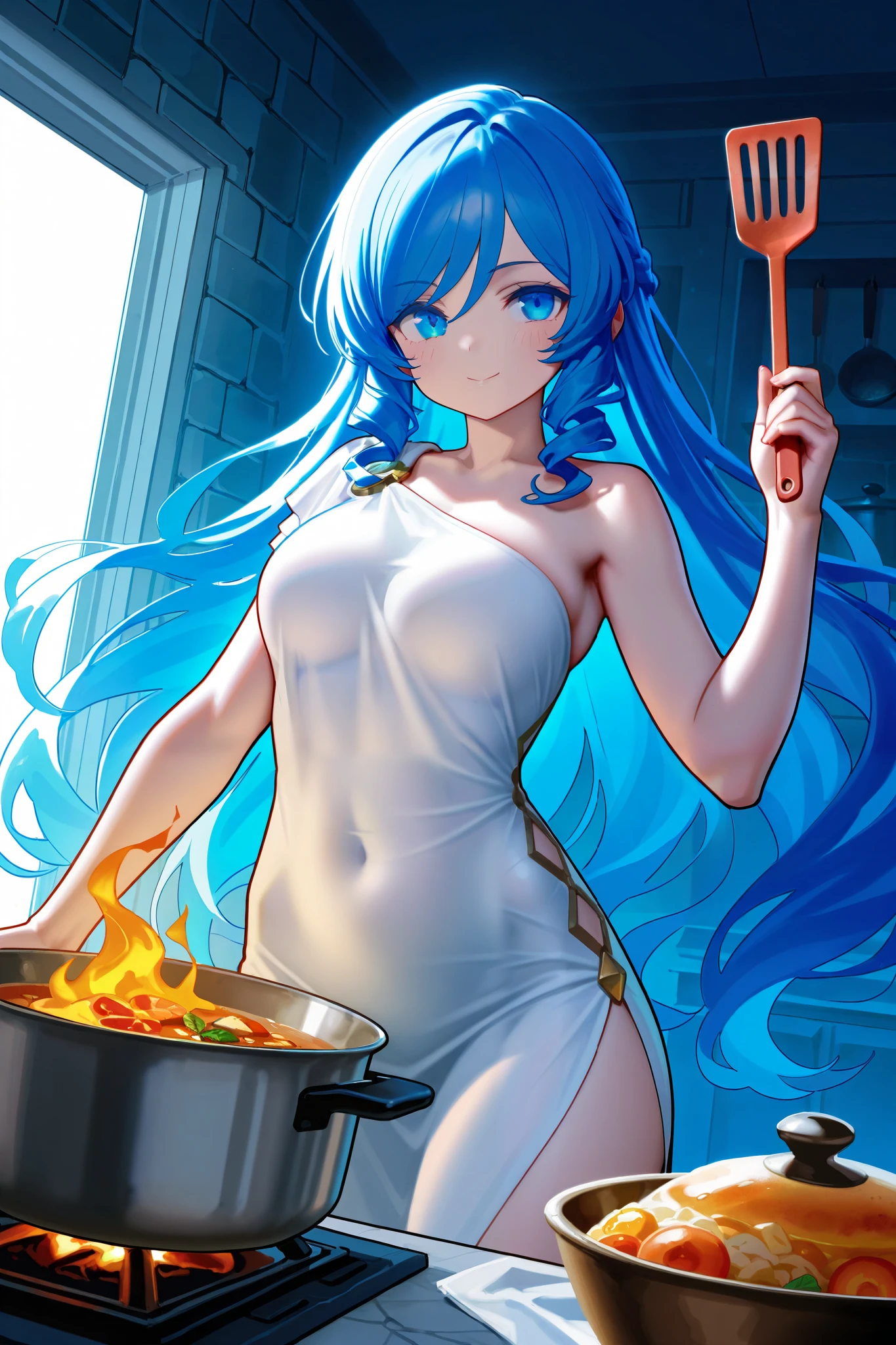 1girl, solo, nsfw,, (wearing nothing: 1.5), large breasts., empty eyes ,run elise jewelria, , green hair, long hair, red eyes, AHOGE,, flooding, fire, heavy snowfall, frozen, file, crying, sea, cooking, whole body, Cherry tree、 blue sky, church,, classroom, garden, , nipple , wet, hospital、、、 amusement park、