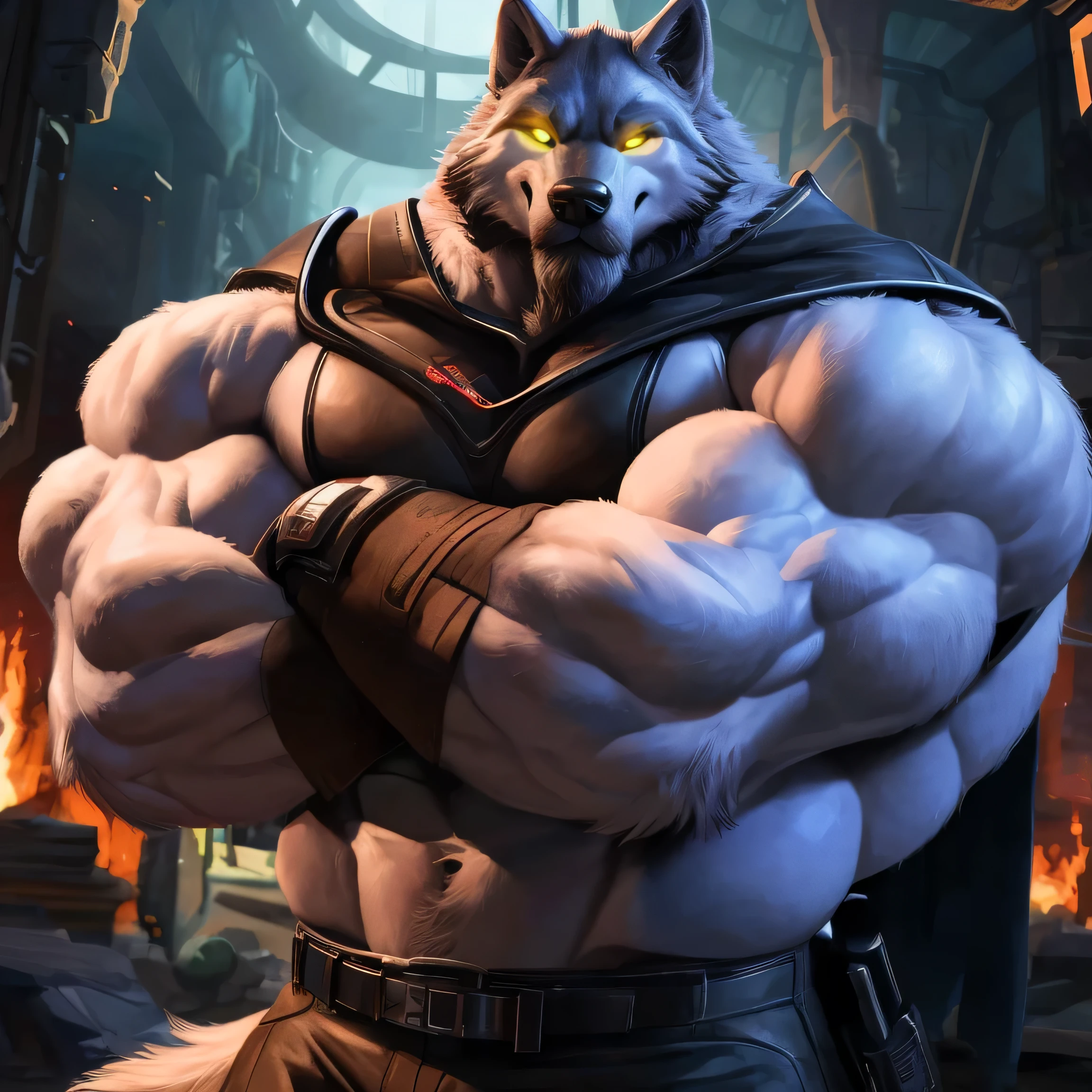 There is a man with a wolf on his chest and a sword - SeaArt AI