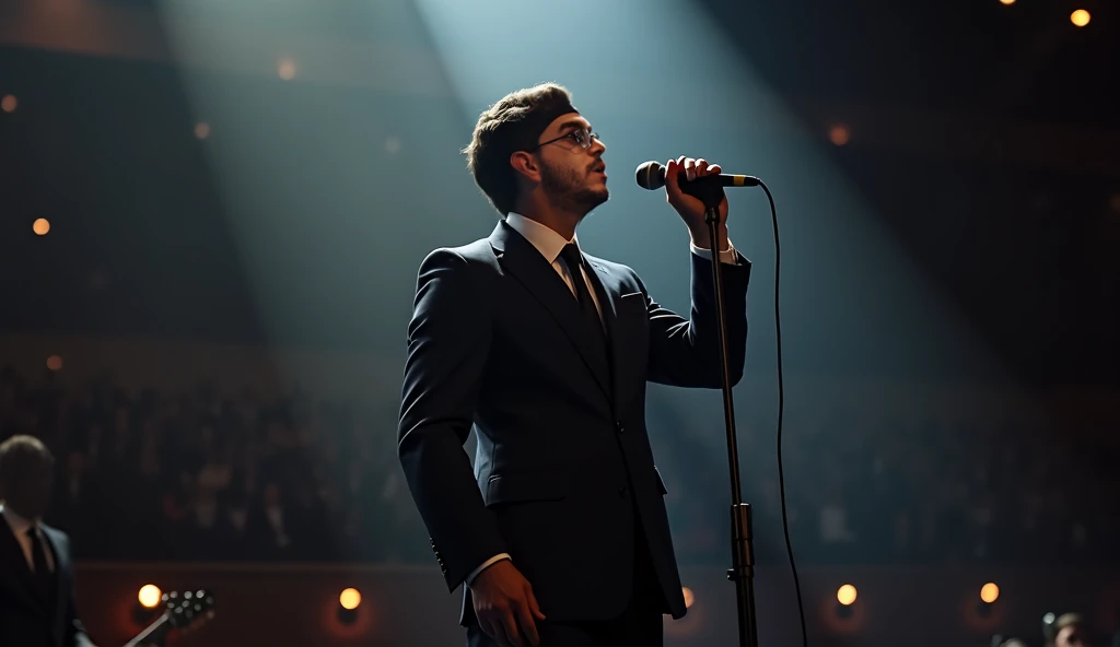 This character is wearing a suit and singing