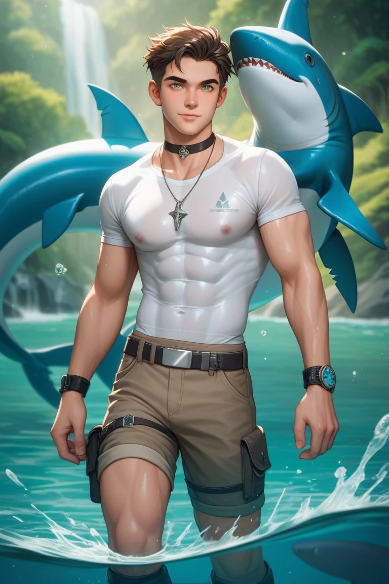 1male people, musculature, Handsome, ((nakeness)), Naked, blond hairbl, Shen Yu, Bust, Best quality at best, tmasterpiece, Perfect body proportion, Correct anatomy, Bad laughs, 耳Nipple Ring, Collar, 2D, Dutch angle, Cowboy shot, High details, Masterpiece