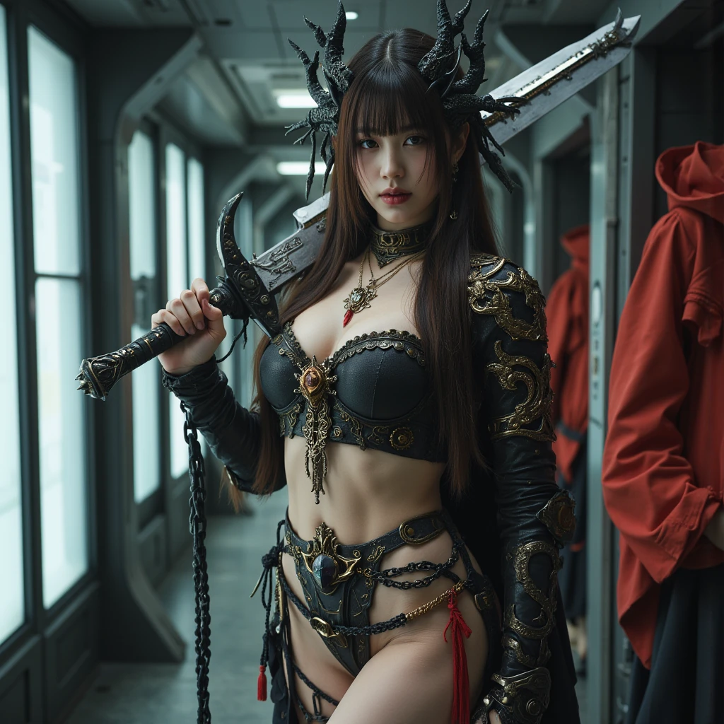 Female warrior, tentacles, slime, Japanese sword