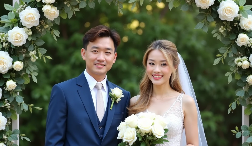 highest quality，masterpiece，8k，Beauty，happy couple，wedding ceremony，Bride and groom，Captivating smile，淫靡で爆乳のBeauty