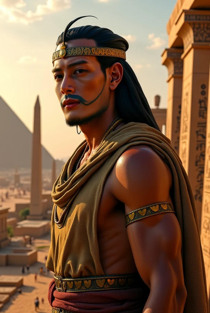 create a colorful illustration of egyptian king with falcon helmet