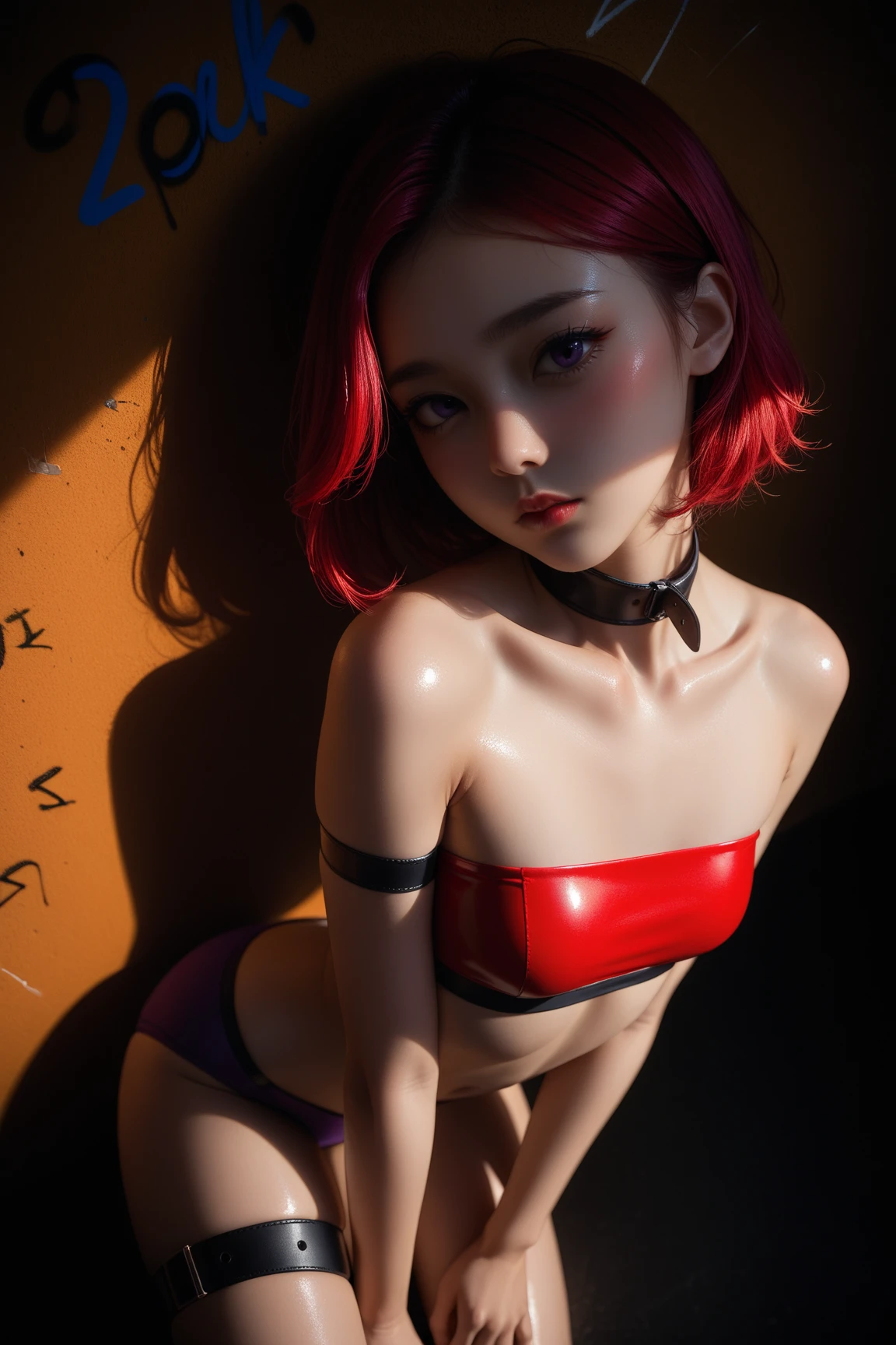 8K、Raw-Photo、(highlydetailed skin:1.2)、(Pubic hair visible.:1.1)、(exposed back:1.5)、(Exposed shoulder:1.1)、(exposed crotch:1.5)、(top-down view:1.5)、((Beauty woman in thin red silk thong micro bikini and taking off panties on hotel bed))、a photo of、​masterpiece、Top  Quality、slender girl 1、Small size, Children's body type, loli, mouth wide open、black  eyes、((Bright redheads))、varied pose、cameltoe-majora emphasis, ((Small:1.8))、((very soft breasts))、Very small breasts (Smallness of the chest : 1.6)、highly detailed faces、A detailed eye、((No closeup))、((she is wet))。