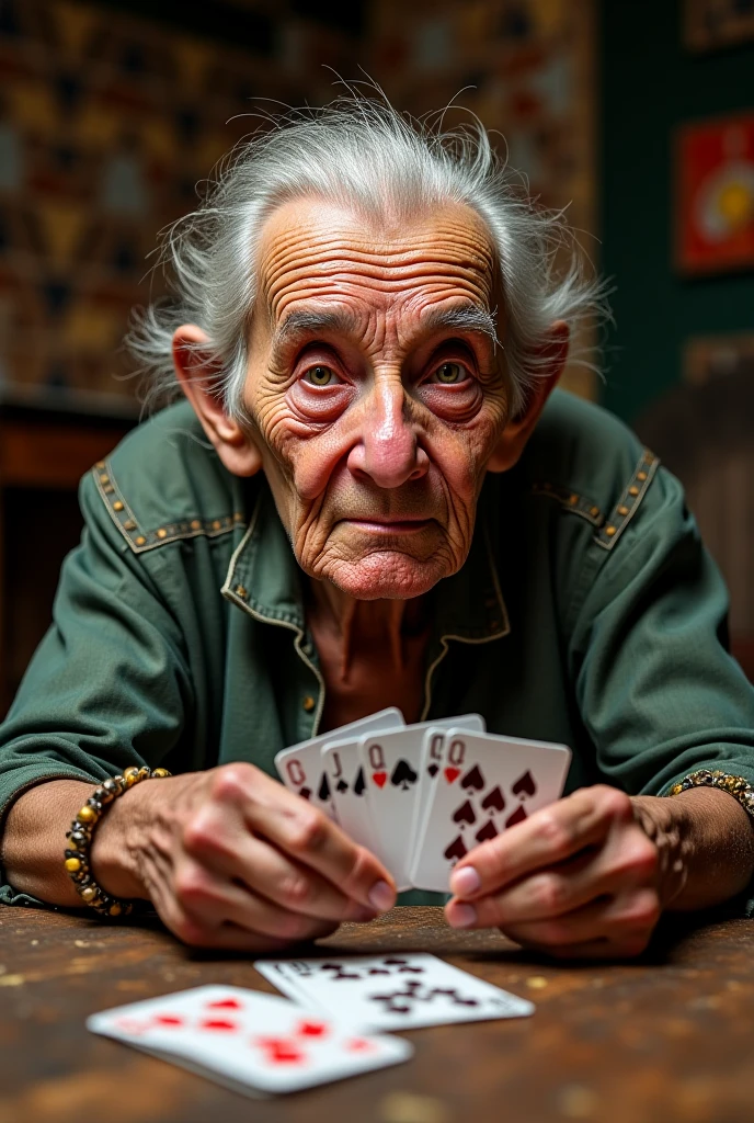 a old woman playing solitaire, 