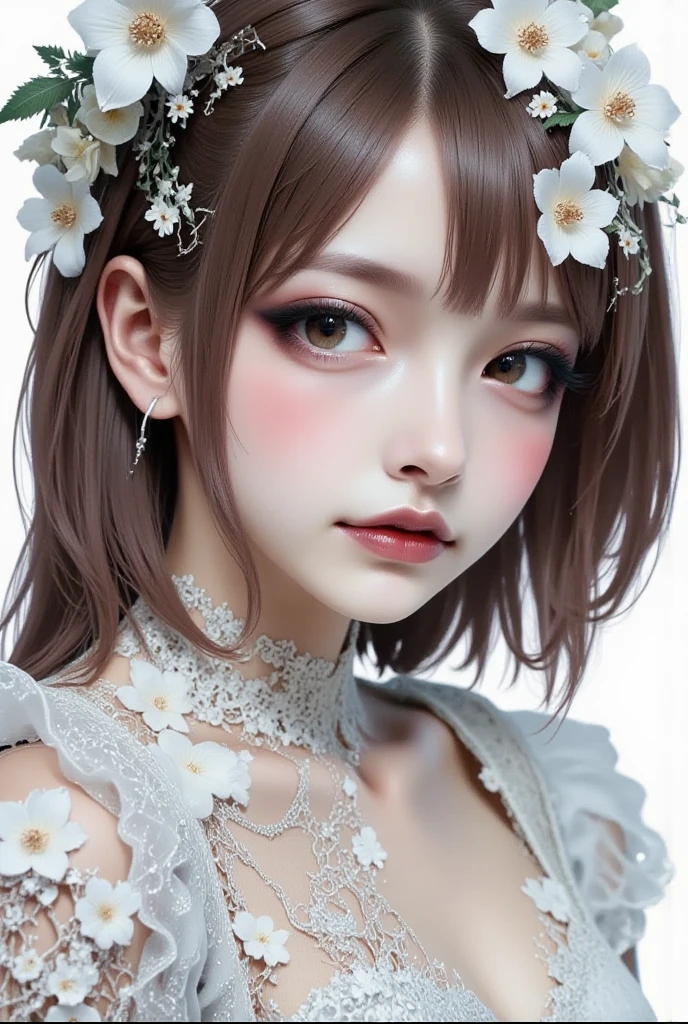 （（best qualtiy））， （（tmasterpiece））， （detail：1.4）， Beautiful cyberpunk female images，hdr（HighDynamicRange），Ray traching，NVIDIA RTX，Hyper-Resolution，illusory 5，sub surface scattering，PBR textures，post-proces，Anisotropy Filtering，depth of fields，maximum definition and sharpness，Many-Layer Textures，Albedo e mapas Speculares，Surface coloring，Mitsu-Accurate simulation of material interactions，perfectly proportioned，rendering by octane，Two-colored light，largeaperture，Low ISO，White balance，Rule three points、8K raw data、Beautiful bright blue pupils，off-the-shoulder clothes，Fine pupils，Delicate face and eyes，long eyelasher，Blushlush，Delicate and fluffy hair，pink lip，Pure，Cute face，Sweet girl，Artistic sense，Casual wear，Advancedsense，butterflys，Cherry blossom petal，Beautiful hair accessories，Long hair and waist，Hair fluttering in the wind，foxears，curlies