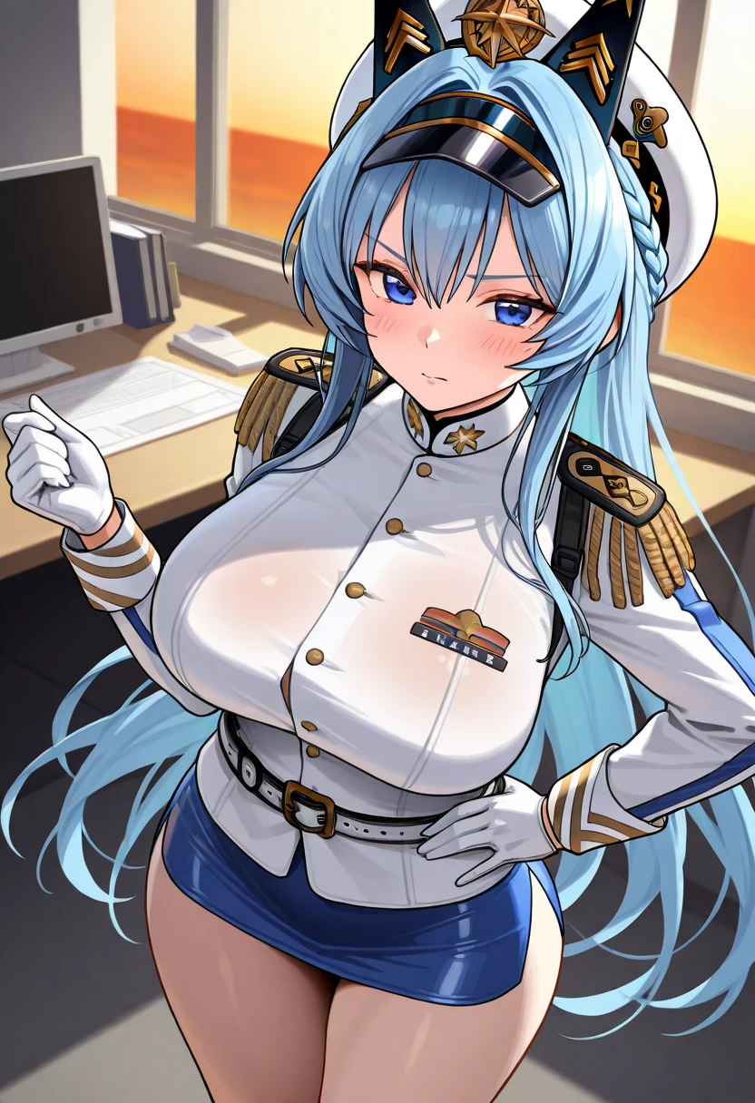 highres, ultra detailed,1girl,(beautiful detailed eyes:1.2),natural face,simple background,
<lora:privaty-nikke-richy-v1:1> privaty \(nikke\), military uniform, long sleeves, straps, hat, white headwear, black thighhighs, uniform
<lora:OppaiChallengeV1:1> pov across table, one breast out,