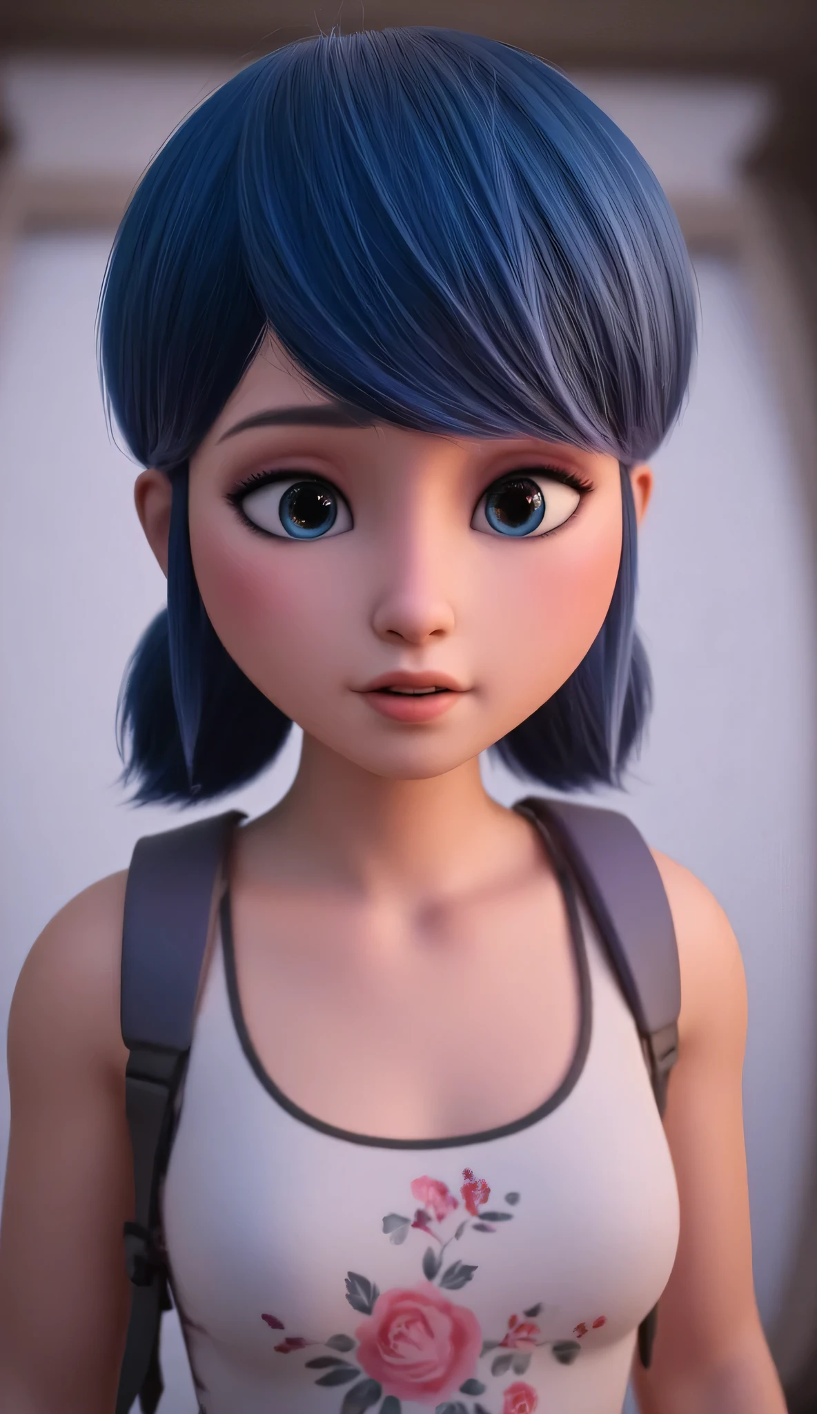 1girl, Solo, High Resolution, Masterpiece, Accurate, Anatomically Correct, Best Quality, High Details, Textured Skin, realistic, black hair, blue eyes, extremely detailed, tween