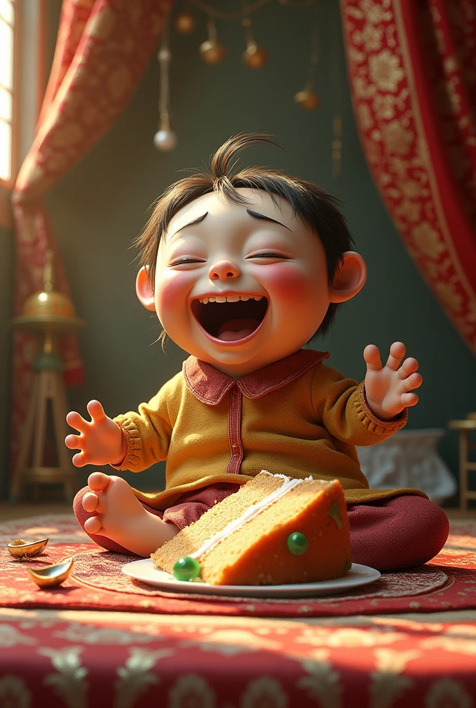 little Bhutanese boy crying looking at the  porridge, chilli cheese curry with rice and his little elder brother consoling him