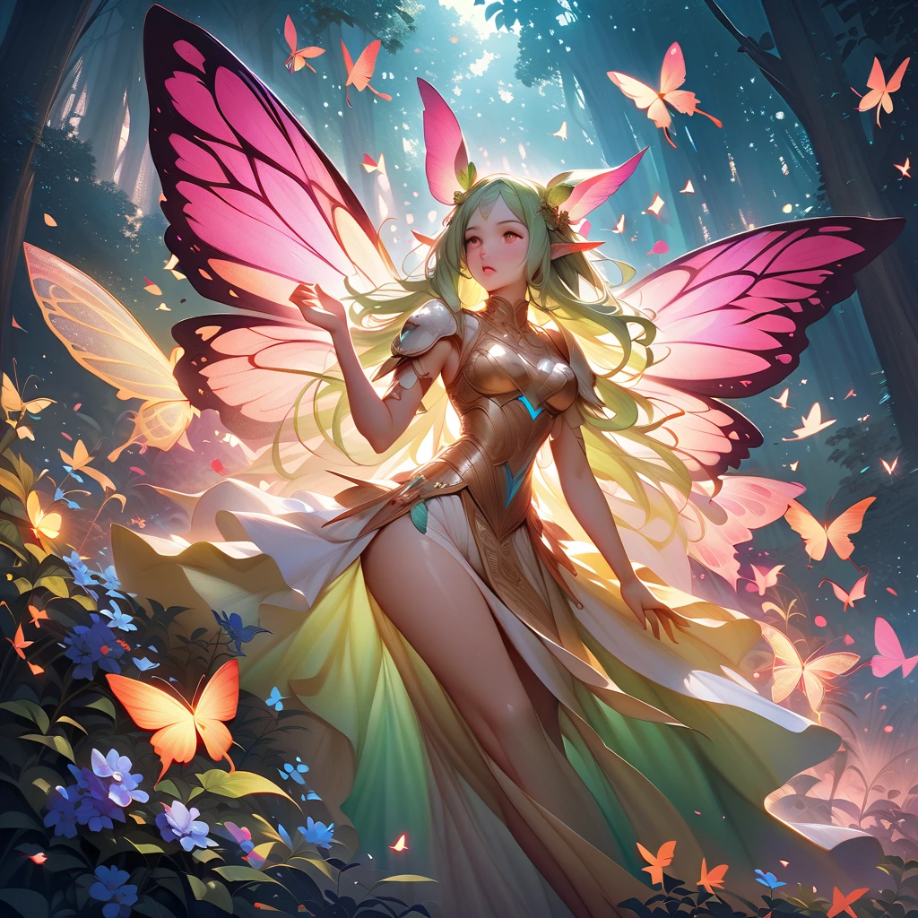 Enter a magical kingdom as Barbie transforms into a graceful forest fairy, surrounded by glittering fireflies and eccentric creatures. Com asas cintilantes e uma coroa de flores, She spreads enchantment in an ethereal forest setting.