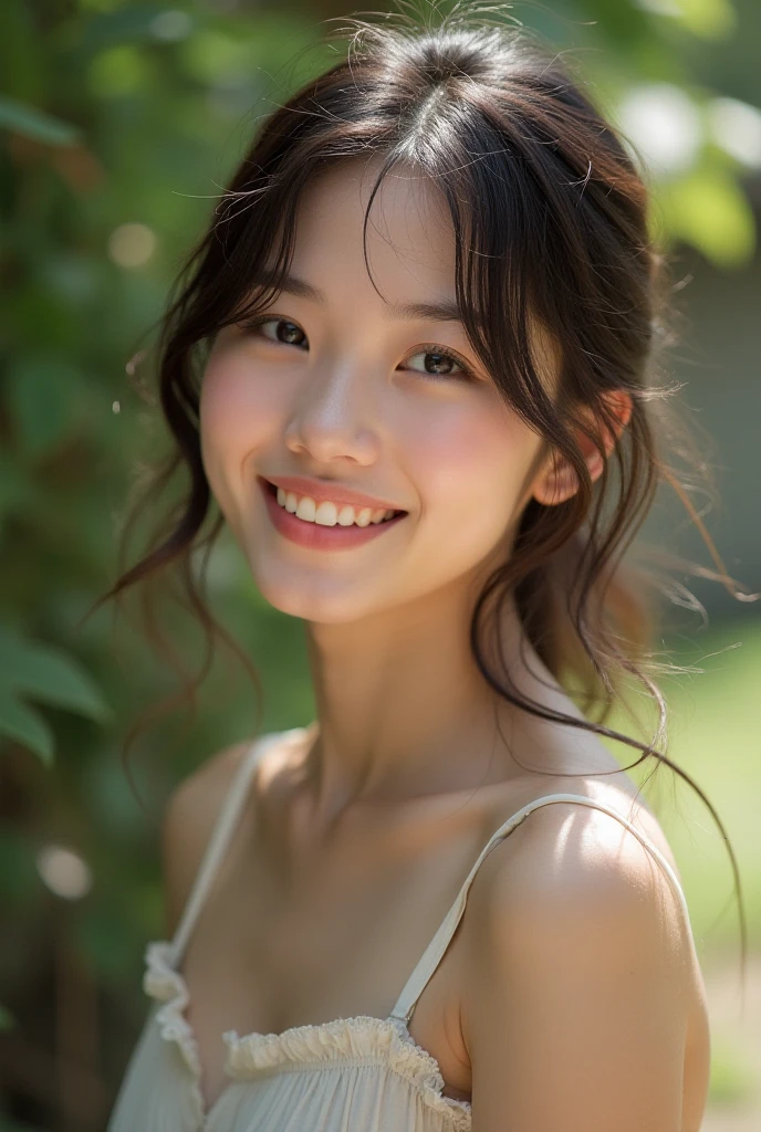 Enhanced dynamic perspective,Cute cute beautiful girl,JK ,Look at me and smile,simple backgound,Works of masters,high quarity,4K resolution,super-fine,Detailed pubic hair,precise,Cinematic lighting,Leaves the original facial proportions、(large full breasts)、((buttonGap:0.1)), micro bikini, ,do not emphasize the top of the bust,