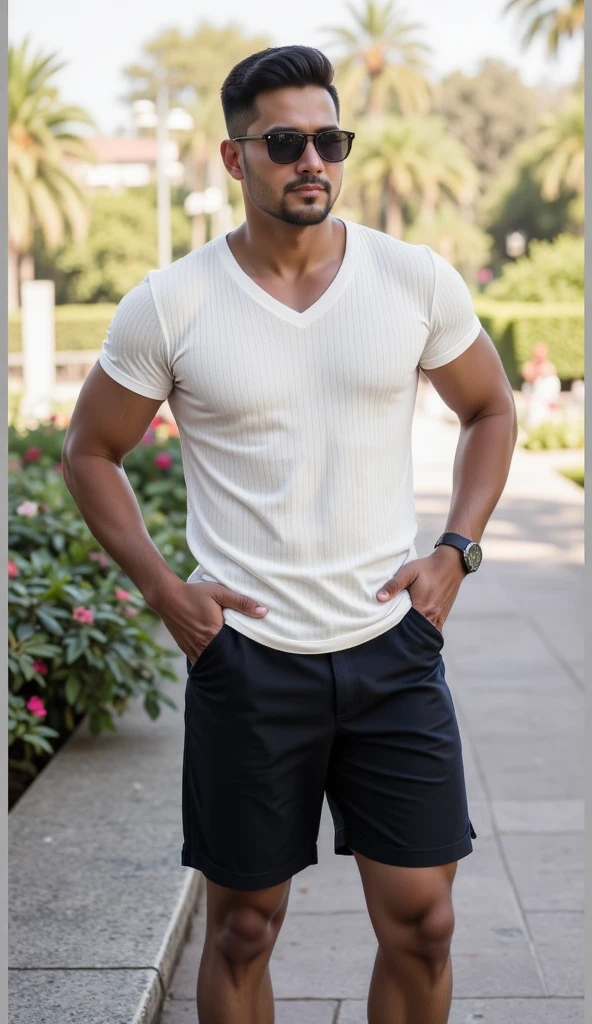 handsome black man with tanned skin, short hair, modern attire, speaking to the camera, 4k