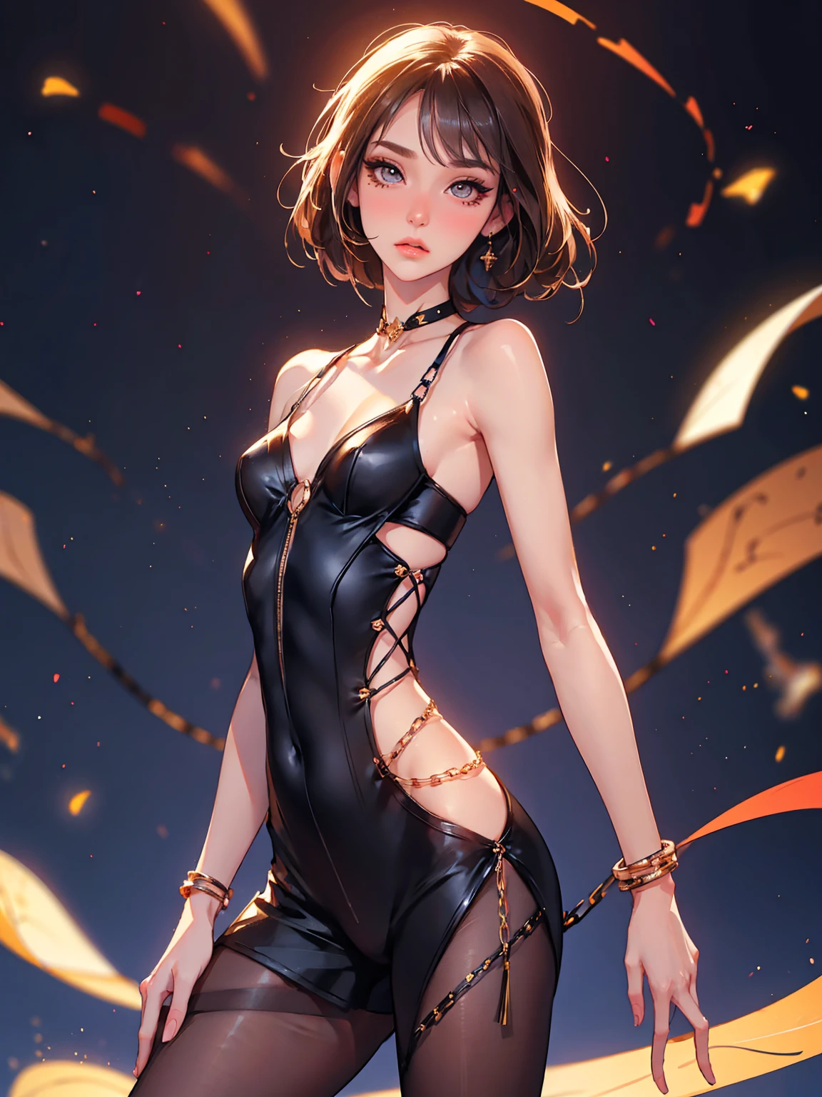 absurdres, RAW photo, extremely delicate and beautiful, masterpiece, Best Quality, ultra high resolution, 32k, hyperrealistic, ultra-detailed, detailed description, pale skin, 20 years old, detailed beautiful face and eyes, tearful mole, earring, very huge round breasts, short medium hair, wavy hair, (full body shot), alone, Mysterious nun, ((combat armor costume)), Weapons with a cross motif,