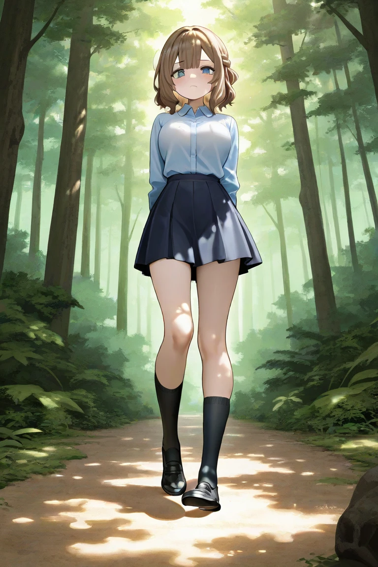 (masterpiece、highest quality、High resolution、realistic pictures、real looking skin:1.1)、
(The woman lifts her skirt and reveals her panties.々I&#39;m showing it to:1.8)、
(standing:1.5)、
(A provocative and grinning expression:1.8),
(I am wearing a light blue long-sleeved shallow V-neck knit.:1.8)、
(I&#39;m wearing a black flared miniskirt with multi-dots.:1.8)、
(I&#39;m wearing black middle boots:1.8)、
(The panties are red and have a pattern.:1.5)、
(brown short hair:1.5)、
(small face:1.5)、
(she is 22 years old:1.5)、
(Breasts are D-cups:1.5)、
(The location is the grassy area of the park.:1.5)、
1 Japanese girl、solo、full body esbian、beautiful eyes、shining eyes、Shining thighs、NSFW
