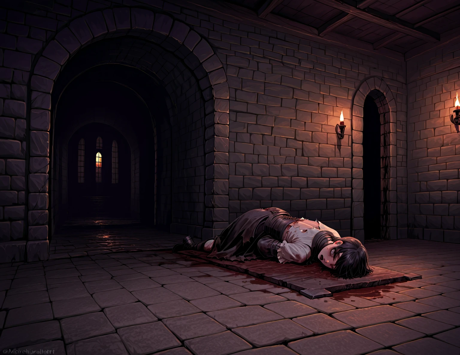 soldados mortos, blood on the floor and walls of the castle
