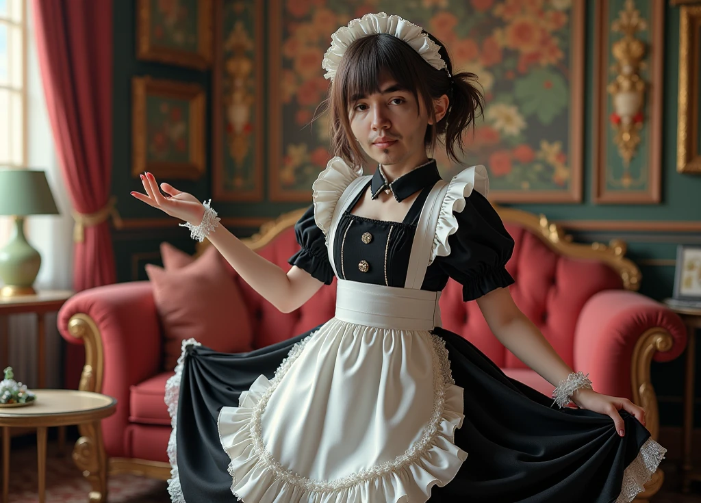 ((masterpiece)), ((highest quality、Ultra high definition)), (Very detailed),8K、Photo quality、((Amazingly cute girl)),( 14-year-old girl), Two people, , (Beautiful emerald blue eyes), ((smile)),In the open-air bath overlooking the sea, Beautifully arranged black hair in twin tails、whole body、((Super high-end white see-through summer gothic lolita maid costume、A super mini skirt with lots of frills))、Professional Lighting、(White lace knee-highore detailed and beautiful)、(More details and cutenesore realistic)、