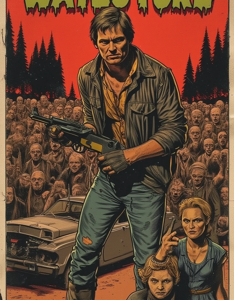 Create a vintage poster style art, for the horror story, The Man at the Bus Stop, by the author Thiago Lopes, which tells the story of a bald and bitter bar owner who finds a naked old man at night and discovers that the man is dead, waiting for the bus that will take you to the other side.