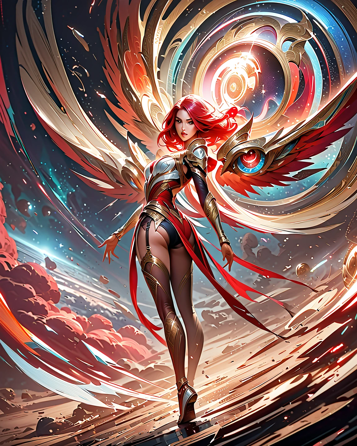 Young beautiful woman,(Highest quality,Extremely detailed depiction,Incredibly absurd high resolution,Anatomically accurate depiction,Nice hands, Perfect Fingers,Curvy Legs),(Glowing Skin,Shiny skin),A fantastic goddess in a gorgeous costume,There is cleavage in the chest,Glossy Lips,Sweat,whole body,background:A fantastic and mysterious island,Mysterious sight,Island Focus,haze,The Mysteries of Nature