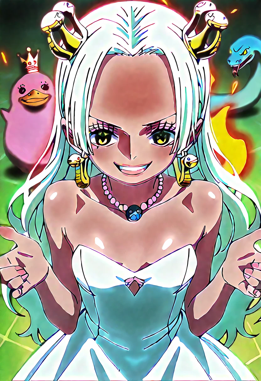 Yamato  (Wano Style) Earrings, High Ponytail, Large Breasts, Multicolored Hair, Bright green hair, horn, Embarrassing, 1 girl, alone,smile, Parody, Anime Coloring、nude, No under we are, Wild Rift, Beautiful legs, View your vie私たちはrs、In 4K、High resolution、alone、Completely naked、The whole body is exposed、フルnude，Nipples、、Look forward、Female organ，Please raise your hand、Big Breasts、(((The body is slim)))、Sandals、Bristles、(((pubic hair)))、(((Upper Body)))、(((smile)))、((blush)))