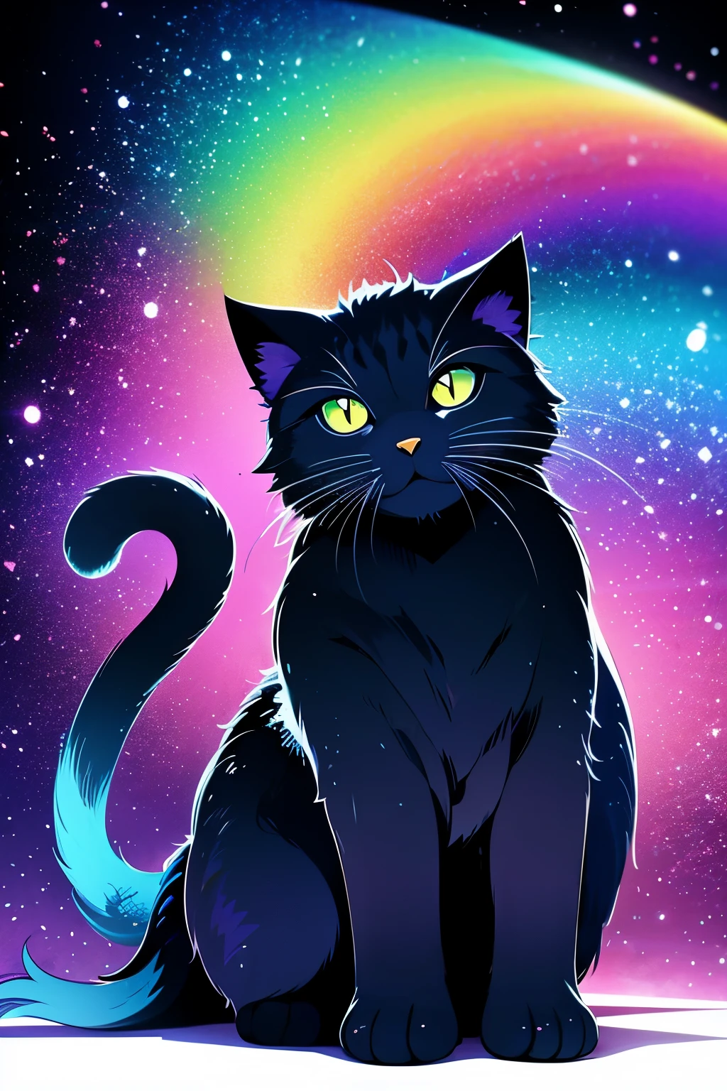 best quality, beautiful, a cat, concept art, full body shot, black background, rainbow, rainbow gradient, black, macro shot