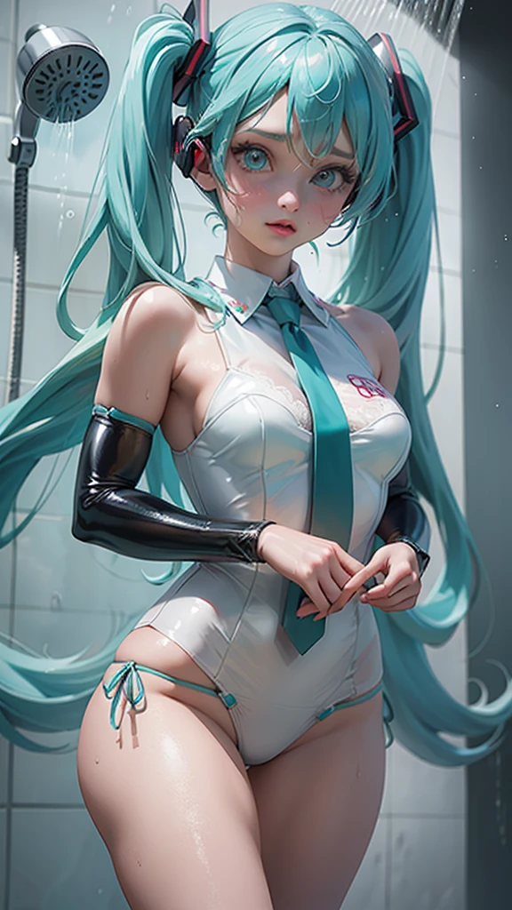 最high quality、high quality、Best image quality、8k、最High resolution、High resolution、最high quality、masterpiece、RAW Photos、whole body写真、Detailed and realistic human body、Detailed and realistic skin、Realistic face in every detail、Realistic reproduction of every detail、Detailed and realistic lips、Detailed and realistic teeth、Detailed and realistic ears、Detailed and realistic hair、Detailed and realistic weapons、Realistic reproduction of every detail、Realistic fingers in every detail、(Beautiful Hands、thumb１reference４)、Realistic feet down to the last detail、((Beautiful Japanese Girl))、(Japanese Model), (Japanese women)、((18 year old beautiful girl))、((A girl who looks like Hatsune Miku)、(Green Hair)、(Random Hairstyles))、((whole body))、((Beautiful upward-facing breasts))、(Slim and perfect figure)、(whole body光沢肌、Fair skin)、(Soft natural light)、Japanese tradition、Japanese garden、((A girl wearing a Hatsune Miku costume))、((Skin-tight see-through costume))、((Standing in the garden(Poses to make your thighs look beautiful))