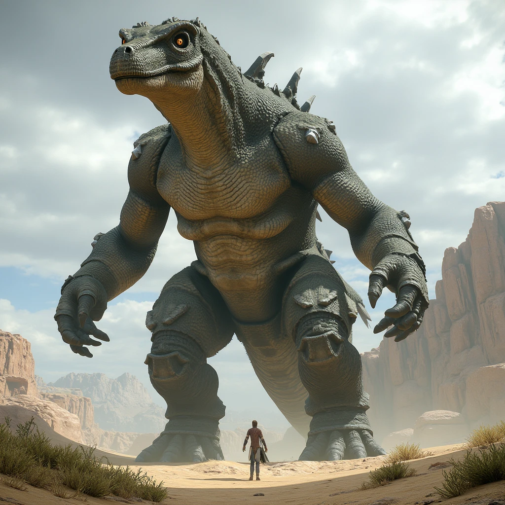 Dinosaur Colossus with two arms spread apart two legs in T-Pose