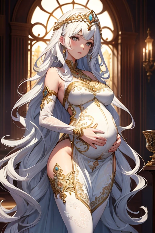 Chubby female, my mother has long, silky, white hair that flows down to her feet. She has deep, piercing eyes that are dark and brooding. She has a petite, delicate frame and is often seen dressed in fine fabrics. 
My mother is not someone to be messed with. She is wise, powerful, and commands respect. She is the epitome of grace and beauty. Pregnant female, chubby