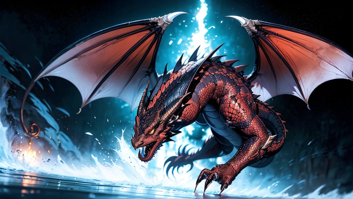 extremely detailed dragon with wings spread, ink drawing style