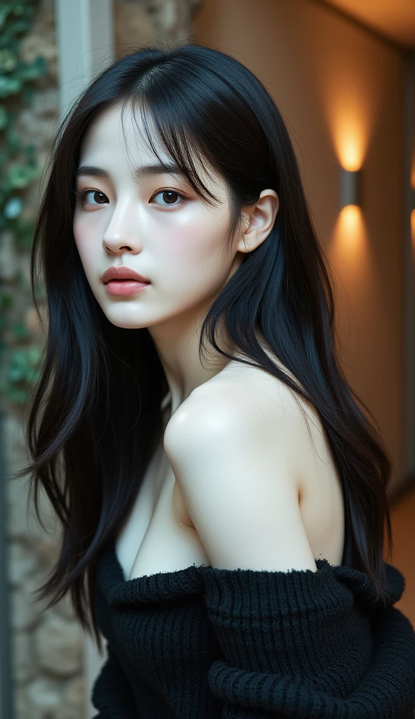 (A 20-year-old Japanese slender beautiful girl), (Small breasts:1.5,)solo, (masterpiece, High resolution, High detail, Highest quality, Very detailed, Ultra high definition, Textured skin,Reality), ((Ray Tracing,Portrait Photography)), Cinematic light effects, ((realism)), ((Surrealism)),8k octane, ((Natural Makeup)),Aperture value F1.8, (((Black Hair, Shiny Hair, Medium Hair, Hair blowing in the wind, ))),((model,model立ち,shop window,Cocktail Dresses))