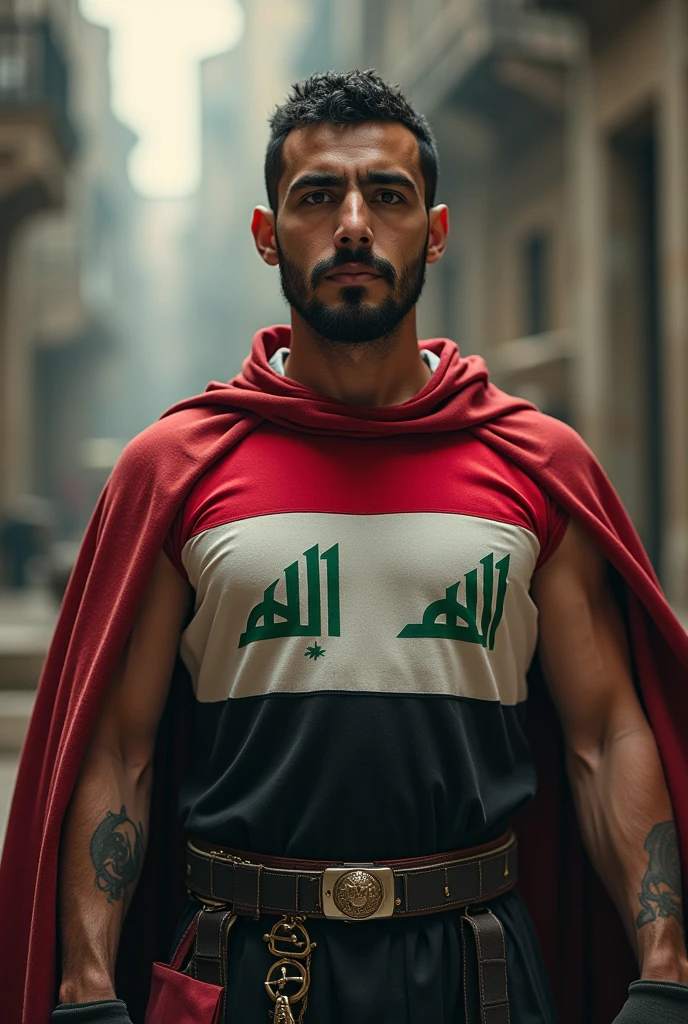 Strong young man, wearing a keffiyeh, Palestine flag, sunset, high resolution, no chest hair, back to back, medium lighting