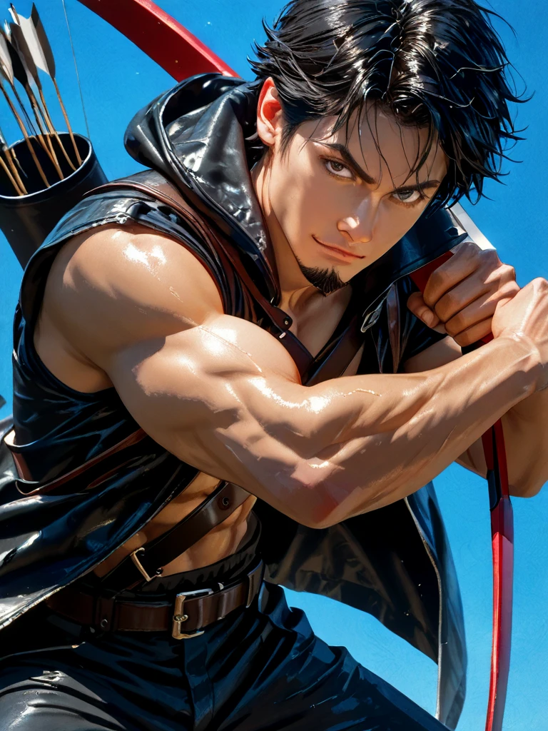 A strong Mongolian man, a supermodel of Mongolian descent, perfect face and body curves. (((((No clothes, only a pair of white transparent tongs))))), full body display, 33-year-old young man, perfect muscles and curves, perfect facial features, smiling, muscular man, spirited, ((((back desert background, body photography art))))), glory moment