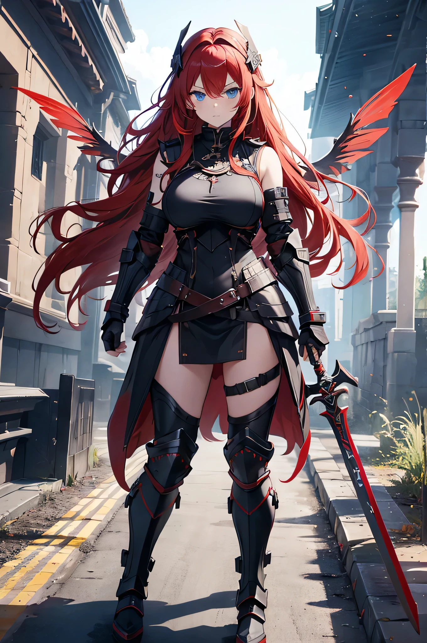 Anime - style image of a woman with red hair and a sword - SeaArt AI