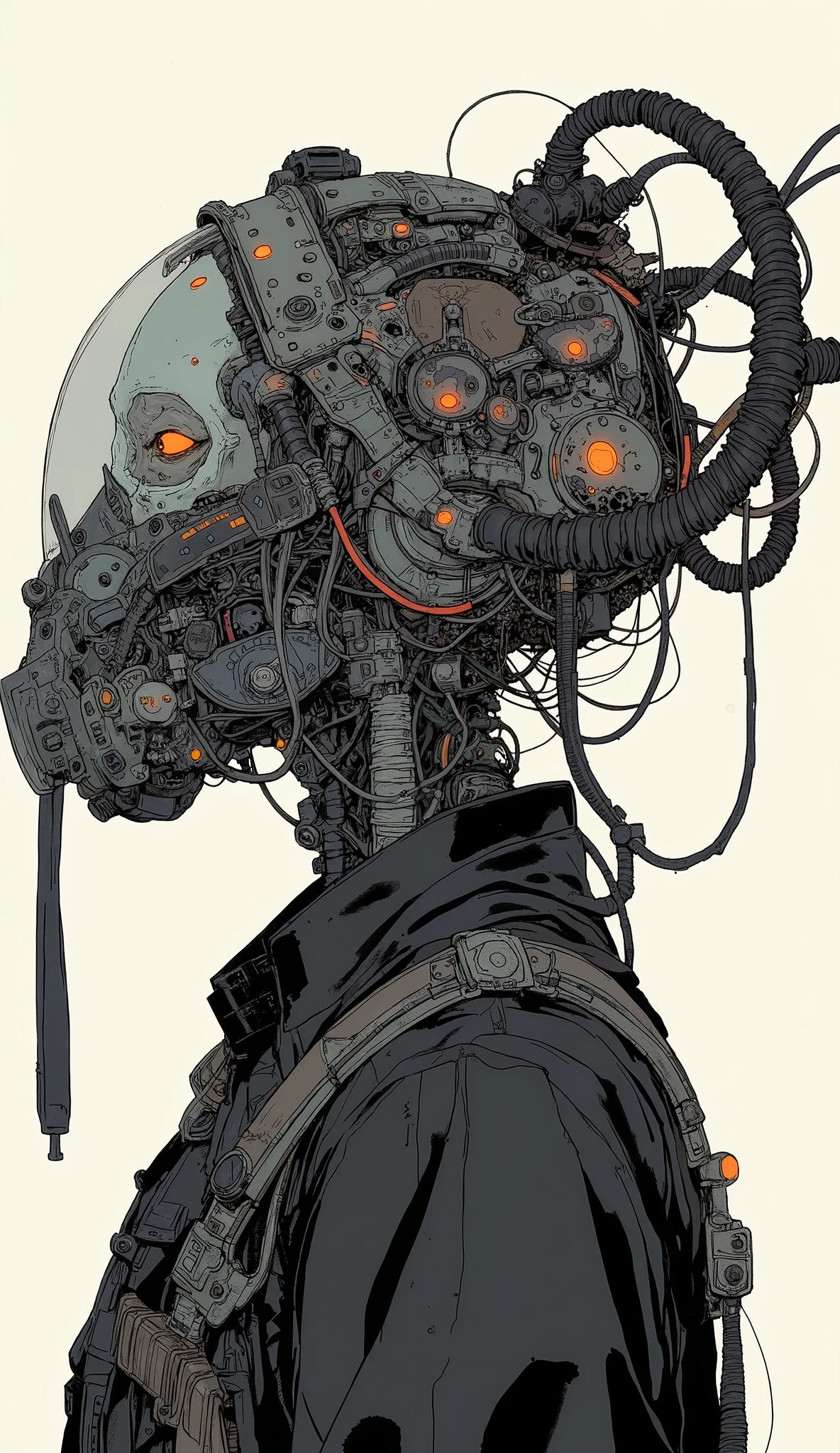 There is a skull with a helmet and gas mask, Cyberpunk Art by Russell Dongjun Lou, Joshua Middleton comic cover art , Digital Art , Cyberpunk Skeleton, Extra Fleshy Cyber Skeletons , hyper-realistic cyberpunk style, cyberpunk style , surreal, cybernetic and highly detailed , cyberpunk machine portrait , cyberpunk horror style, Detailed human figures
