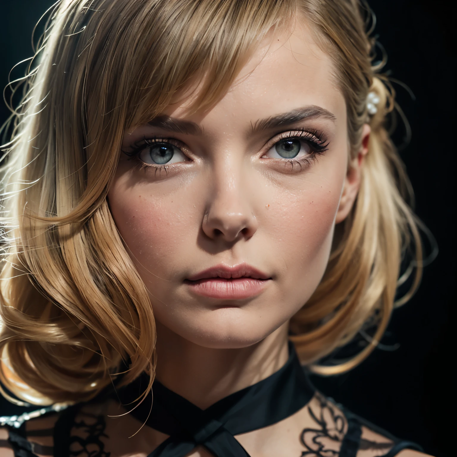 Girl with large dark and beautiful eyes, with wavy hair braided into pigtails, dressed in tulle. The portrait is made in such a way that tenderness and sensuality are captured, which are emphasized by pearl jewelry and a chiffon dress with floral embroidery in delicate tones. The picture seems to be created from dark and light elements, creating an atmosphere of mystery and enigma. The surrealism of the image is complemented by high detail and pixel accuracy, which gives it a special quality. The picture, as a work of art, amazes with its realism and filigree execution. watercolor technique, in the genre of photorealism