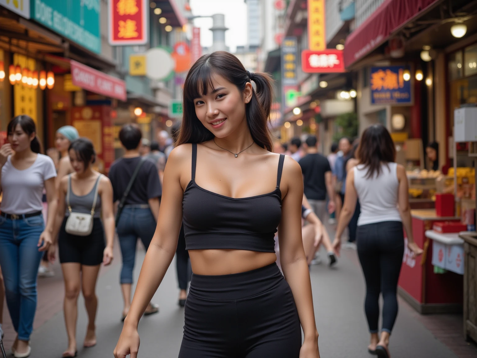 16K，Ultra HD，Top quality，Extreme image detail，The real situation，Textured Skin，Chinese Shandong beauty model，，Highlights extremely exaggerated femininity and toned body features，very high，Elongated face:1.3，，whole body，，，Well-developed buttocks and lower limbs，Casual wear，On the streets of the city，Smile